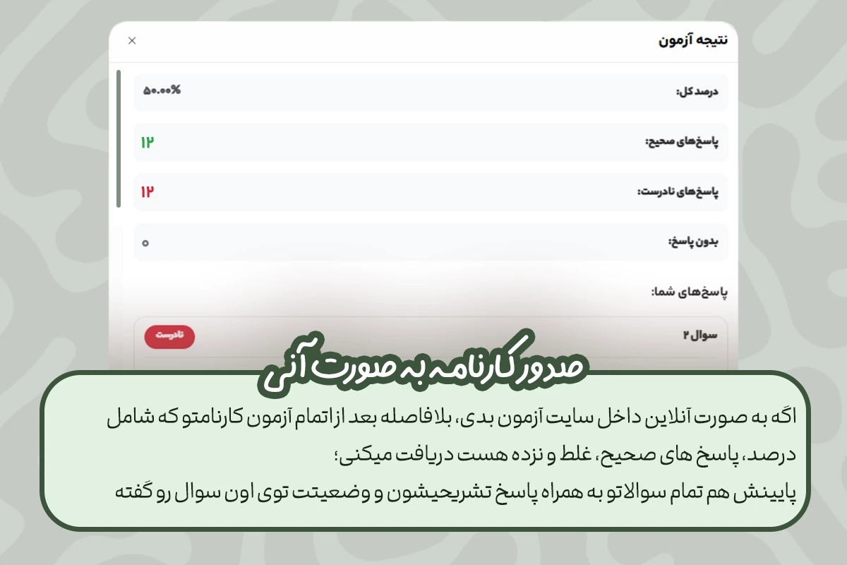 صدور کارنامه به صورت آنی 1 کارنامه آنی