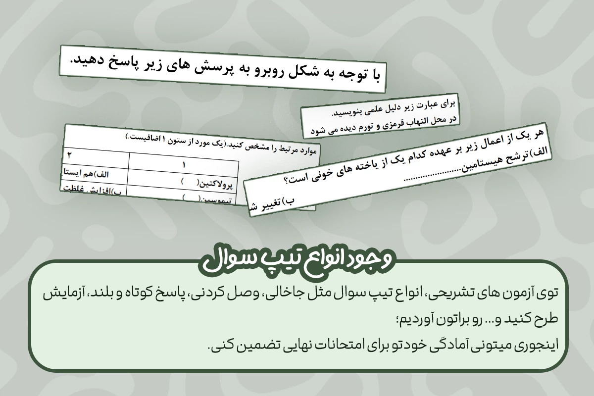 وجود انواع تیپ سوال 1 پوشش همه تیپ ها